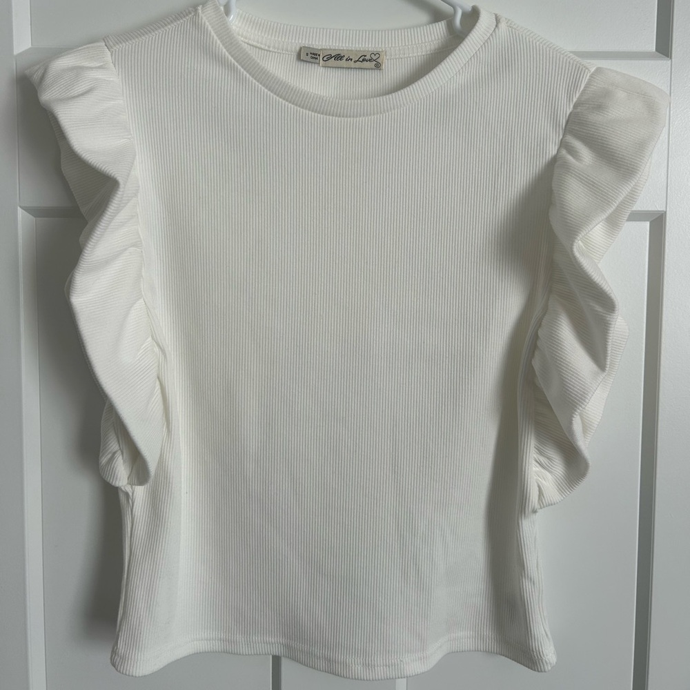 White Ruffled Sleeve Top